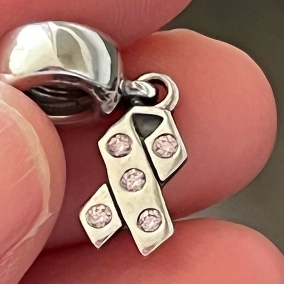 Pandora Pink CZ Breast Cancer Awareness Ribbon Retired Dangle Bead Charm - Picture 3 of 4